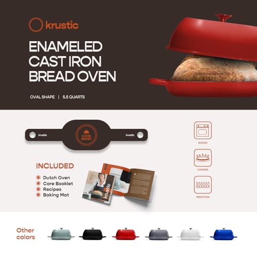 Enameled Cast Iron Dutch Oven for Professional Sourdough Bread Baking | 5.5 Quart Loaf Size Oval Cookware Pot with Lid | Triple-Layer Enamel Coating Pan with Non Stick Silicone Mat |Red - Image 5