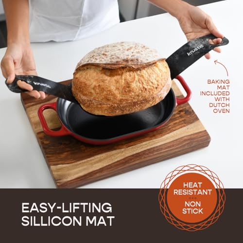 Enameled Cast Iron Dutch Oven for Professional Sourdough Bread Baking | 5.5 Quart Loaf Size Oval Cookware Pot with Lid | Triple-Layer Enamel Coating Pan with Non Stick Silicone Mat |Red - Image 7