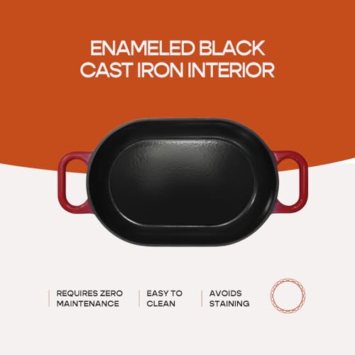 Enameled Cast Iron Dutch Oven for Professional Sourdough Bread Baking | 5.5 Quart Loaf Size Oval Cookware Pot with Lid | Triple-Layer Enamel Coating Pan with Non Stick Silicone Mat |Red - Image 8