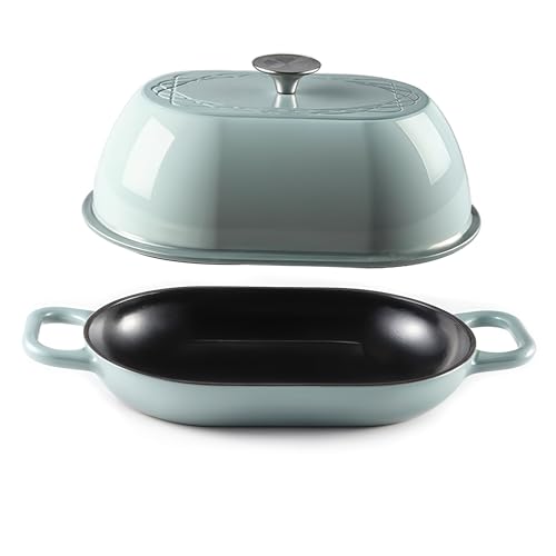 Enameled Cast Iron Dutch Oven for Professional Sourdough Bread Baking | 5.5 Quart Loaf Size Oval Cookware Pot with Lid | Triple-Layer Enamel Coating Pan with Non Stick Silicone Mat | Sea Salt - Image 3