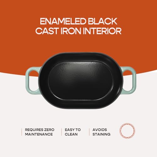 Enameled Cast Iron Dutch Oven for Professional Sourdough Bread Baking | 5.5 Quart Loaf Size Oval Cookware Pot with Lid | Triple-Layer Enamel Coating Pan with Non Stick Silicone Mat | Sea Salt - Image 8