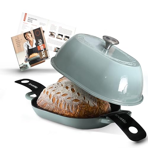 Enameled Cast Iron Dutch Oven for Professional Sourdough Bread Baking | 5.5 Quart Loaf Size Oval Cookware Pot with Lid | Triple-Layer Enamel Coating Pan with Non Stick Silicone Mat | Sea Salt