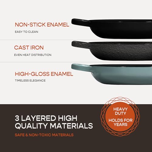 Enameled Cast Iron Dutch Oven for Sourdough Bread Baking | 6 Quart Oval Pot with Lid | 10 Inch Ceramic Enamel Thick Coated Cookware with Non Stick Silicone Baking Mat for Cooking | 6 Qt | Sea Salt - Image 4