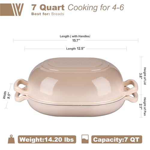 Enameled Cast Iron Sourdough Bread Oven, Dutch Oven, Loaf Cast Iron Bread Pan for Homemade Bread Baking, Meatloaf Pan with Lid, 7QT, Latte - Image 3