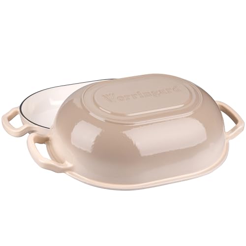 Enameled Cast Iron Sourdough Bread Oven, Dutch Oven, Loaf Cast Iron Bread Pan for Homemade Bread Baking, Meatloaf Pan with Lid, 7QT, Latte - Image 5