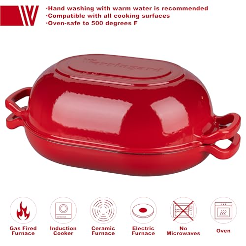 Enameled Cast Iron Sourdough Bread Oven, Dutch Oven, Loaf Cast Iron Bread Pan for Homemade Bread Baking, Meatloaf Pan with Lid, 7QT, Red - Image 4