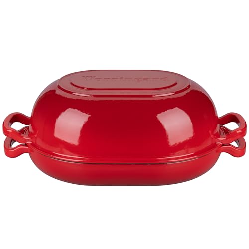 Enameled Cast Iron Sourdough Bread Oven, Dutch Oven, Loaf Cast Iron Bread Pan for Homemade Bread Baking, Meatloaf Pan with Lid, 7QT, Red - Image 8