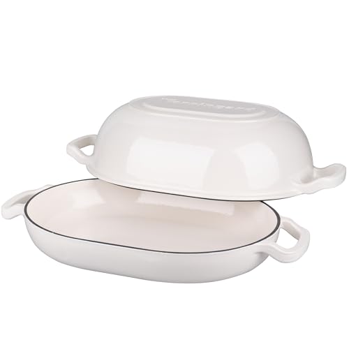 Enameled Cast Iron Sourdough Bread Oven, Dutch Oven, Loaf Cast Iron Bread Pan for Homemade Bread Baking, Meatloaf Pan with Lid, 7QT, White - Image 6