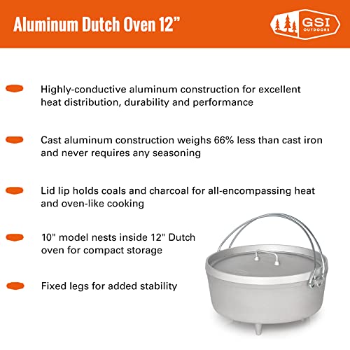 GSI Outdoors Aluminum 12' Dutch Oven | Dutch Oven with Fixed Legs for Camping, Cabin and Home Kitchen - Image 3