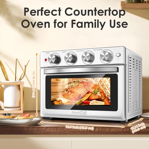Geek Chef Air Fryer Oven 26 QT, Big Air Fryer, Toast Oven with Bake, Roast, Pizza, Easy to Use & Clean, 6 Slice Toast, Stainless Steel - Image 3