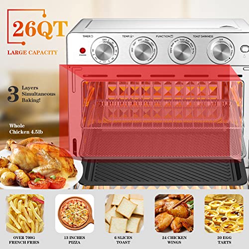 Geek Chef Air Fryer Oven 26 QT, Big Air Fryer, Toast Oven with Bake, Roast, Pizza, Easy to Use & Clean, 6 Slice Toast, Stainless Steel - Image 5