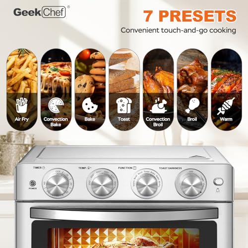 Geek Chef Air Fryer Oven 26 QT, Big Air Fryer, Toast Oven with Bake, Roast, Pizza, Easy to Use & Clean, 6 Slice Toast, Stainless Steel - Image 7