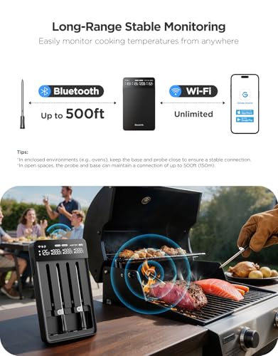 GoveeLife Digital Meat Thermometer Wireless with 4 Probes, WiFi Bluetooth Food Thermometer for Cooking, Long Range Probe Monitoring, Rechargeable Base, APP Alerts Recipes for BBQ, Oven, Grill, Smoker - Image 3