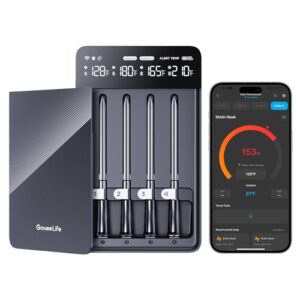 GoveeLife Digital Meat Thermometer Wireless with 4 Probes, WiFi Bluetooth Food Thermometer for Cooking, Long Range Probe Monitoring, Rechargeable Base, APP Alerts Recipes for BBQ, Oven, Grill, Smoker