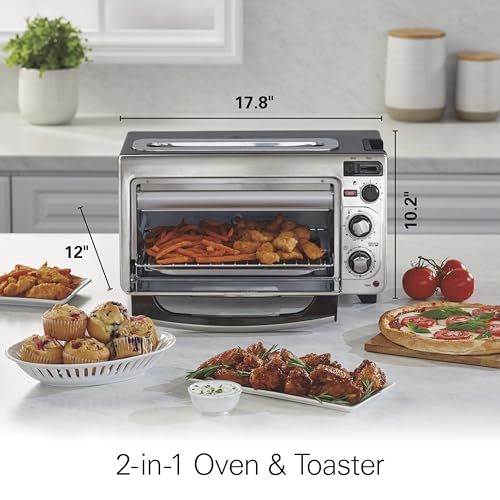 Hamilton Beach 2-in-1 Countertop Toaster Oven and Long Slot 2 Slice Toaster, 60 Minute Timer and Automatic Shut Off, Shade Selector, Stainless Steel (31156) - Image 4
