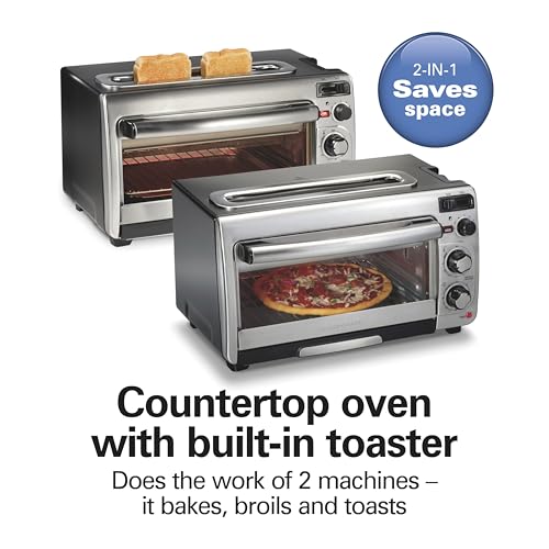 Hamilton Beach 2-in-1 Countertop Toaster Oven and Long Slot 2 Slice Toaster, 60 Minute Timer and Automatic Shut Off, Shade Selector, Stainless Steel (31156) - Image 5