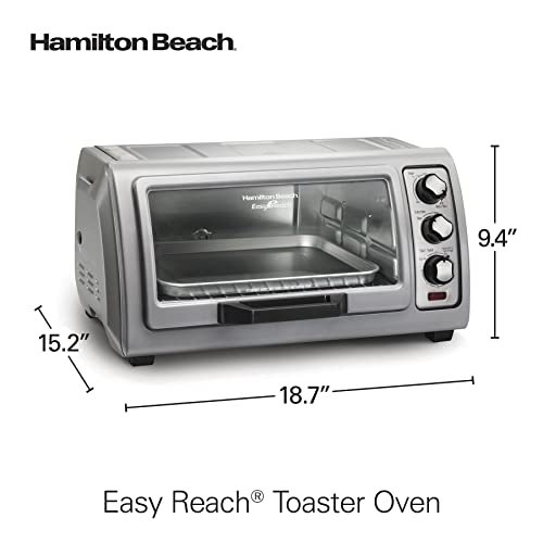 Hamilton Beach 6 Slice Countertop Toaster Oven With Easy Reach Roll-Top Door, Bake, Broil & Toast Functions, Auto Shutoff, Silver (31127D) - Image 3