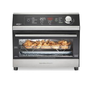 Hamilton Beach Digital Air Fryer Toaster Oven Combo, 10 Ways to Cook, 4 Preset Functions, Stay On & 1800 Watts, LED Capacitive-Touch Controls, 2 Rack Positions, Fits 12” Pizza, Black & Stainless Steel