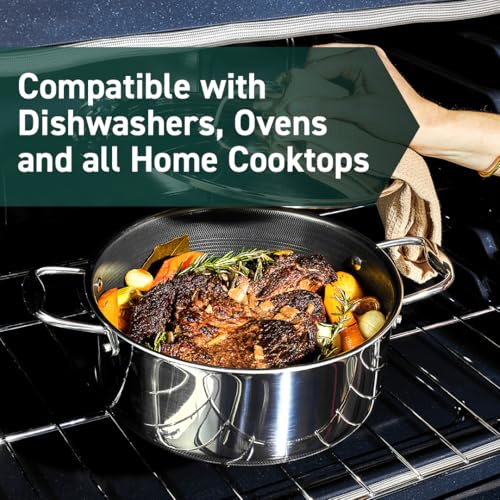 HexClad Hybrid Nonstick 5-Quart Dutch Oven with Stainless Steel Lid, Stay-Cool Handles, Dishwasher-Friendly, Oven-Safe Up to 900°F, Induction Ready, Compatible with All Cooktops - Image 6
