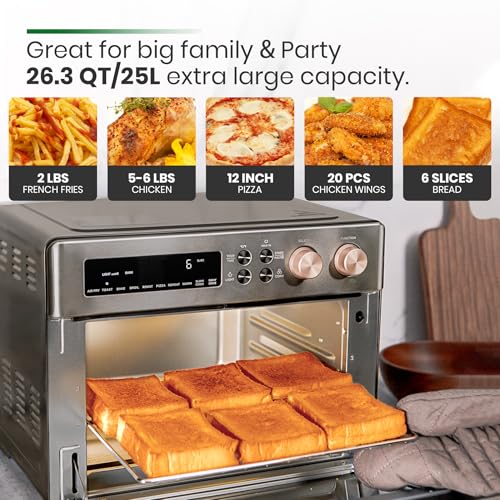 Infrared Heating Air Fryer Toaster Oven, Extra Large Countertop Convection Oven 10-in-1 Combo, 6-Slice Toast, Enamel Baking Pan Easy Clean with Recipe Book, Black Matte Stainless Steel - Image 6