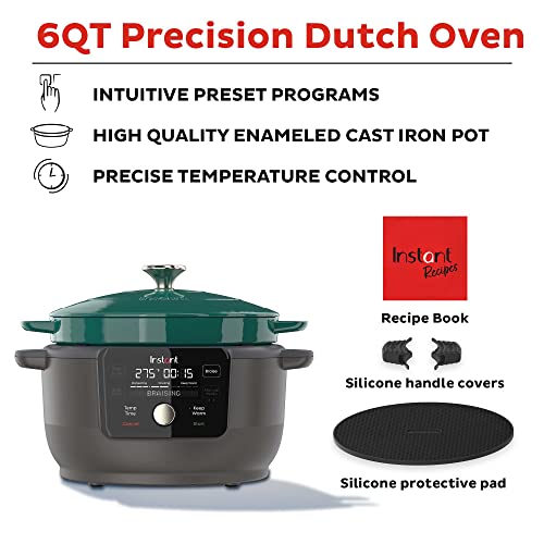 Instant Electric Round Dutch Oven, 6-Quart 1500W, From the Makers of Instant Pot, 5-in-1: Braise, Slow Cook, Sear/Sauté, Cooking Pan, Food Warmer, Enameled Cast Iron, Included Recipe Book, Green - Image 3