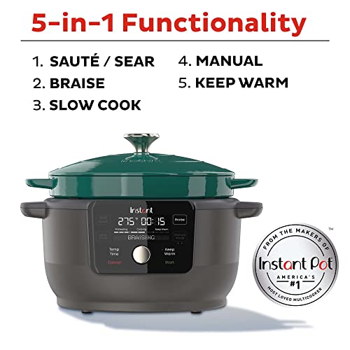 Instant Electric Round Dutch Oven, 6-Quart 1500W, From the Makers of Instant Pot, 5-in-1: Braise, Slow Cook, Sear/Sauté, Cooking Pan, Food Warmer, Enameled Cast Iron, Included Recipe Book, Green - Image 4