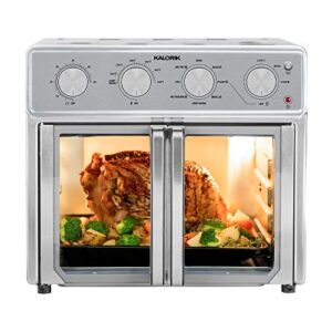 Kalorik MAXX Air Fryer Oven, 26 Quart 9-in-1 Countertop Toaster Oven and Air Fryer Combo – Fry, Bake, Roast, Rotisserie, & More, Large Glass French Doors & 7 Accessories, 1700-Watts, Stainless Steel