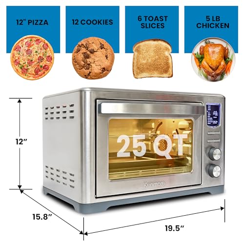 Kenmore Toaster Oven Air Fryer - Fry Chicken, Rotisserie, Bake Bread, Cookie, Pizza Dehydrator Racks Convection Kitchen Appliances 26 Quart Horno Freidora De Aire Stainless Steel - Image 4