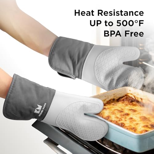 Kitchen Mama UltraShield Silicone Oven Mitts Heat Resistant – Non-Slip, Stain-Resistant, Silicone Cooking Mitts & Pot Holders for Baking, Grilling, Heat Resistant Cooking Gloves (Metal Gray) - Image 4