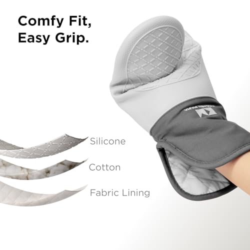 Kitchen Mama UltraShield Silicone Oven Mitts Heat Resistant – Non-Slip, Stain-Resistant, Silicone Cooking Mitts & Pot Holders for Baking, Grilling, Heat Resistant Cooking Gloves (Metal Gray) - Image 5