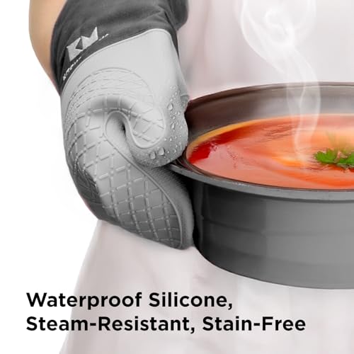 Kitchen Mama UltraShield Silicone Oven Mitts Heat Resistant – Non-Slip, Stain-Resistant, Silicone Cooking Mitts & Pot Holders for Baking, Grilling, Heat Resistant Cooking Gloves (Metal Gray) - Image 6