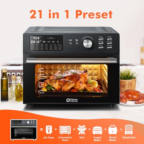 Kitchen in the box 32QT Extra Large Air Fryer Toaster Oven Combo, 21-in-1 Countertop Convection Toaster Oven with Rotisserie and Dehydrate, 6 Accessories, 1800W Dual Cook Preset (Black) - Image 4