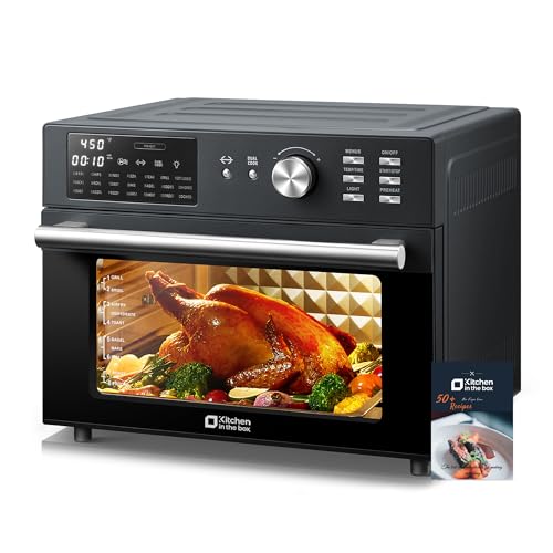 Kitchen in the box 32QT Extra Large Air Fryer Toaster Oven Combo, 21-in-1 Countertop Convection Toaster Oven with Rotisserie and Dehydrate, 6 Accessories, 1800W Dual Cook Preset (Black) - Image 2