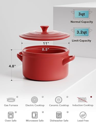 LE TAUCI 3 qt Ceramic Dutch Oven for Bread Baking with Silicone Sling- Lightweight, Non-Toxic, No Seasoning Needed- Oven, Microwave & Dishwasher Safe, Ideal for Home Bakers & Beginners, Chili Red - Image 4