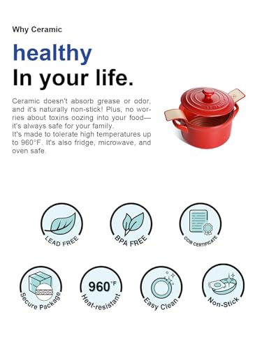 LE TAUCI 3 qt Ceramic Dutch Oven for Bread Baking with Silicone Sling- Lightweight, Non-Toxic, No Seasoning Needed- Oven, Microwave & Dishwasher Safe, Ideal for Home Bakers & Beginners, Chili Red - Image 5