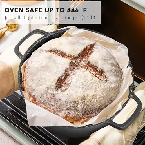 Large Dutch Oven Pot with Lid-7.5QT Cast Aluminum Oven Pot with Two Handles Lightweight for Bread Baking Braising and Roasting(Black) - Image 4