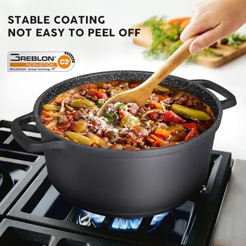 Large Dutch Oven Pot with Lid-7.5QT Cast Aluminum Oven Pot with Two Handles Lightweight for Bread Baking Braising and Roasting(Black) - Image 5