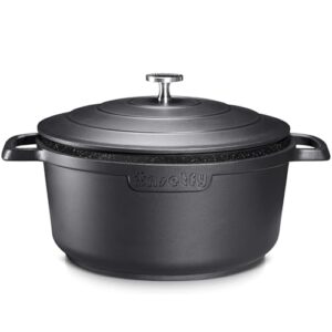 Large Dutch Oven Pot with Lid-7.5QT Cast Aluminum Oven Pot with Two Handles Lightweight for Bread Baking Braising and Roasting(Black)