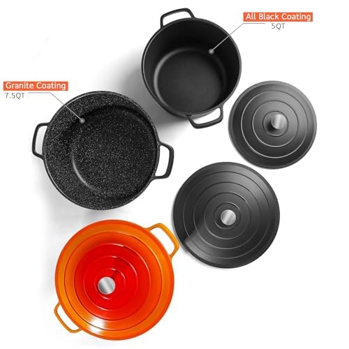 Large Dutch Oven Pot with Lid-7.5QT Cast Aluminum Oven Pot with Two Handles Lightweight for Bread Baking Braising and Roasting(Black) - Image 7