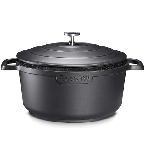 Large Dutch Oven Pot with Lid-7.5QT Cast Aluminum Oven Pot with Two Handles Lightweight for Bread Baking Braising and Roasting(Black) - Image 2