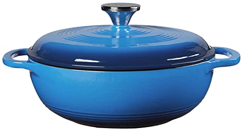 Lodge 3 Quart Enameled Cast Iron Dutch Oven with Lid – Dual Handles – Oven Safe up to 500° F or on Stovetop - Use to Marinate, Cook, Bake, Refrigerate and Serve – Caribbean Blue - Image 4