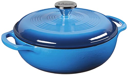 Lodge 3 Quart Enameled Cast Iron Dutch Oven with Lid – Dual Handles – Oven Safe up to 500° F or on Stovetop - Use to Marinate, Cook, Bake, Refrigerate and Serve – Caribbean Blue - Image 2