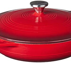 Lodge 3.6 Quart Enameled Cast Iron Oval Casserole With Lid– Dual Handles – Oven Safe up to 500° F or on Stovetop – Use to Marinate, Cook, Bake, Refrigerate and Serve – Island Spice Red