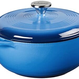 Lodge 4.5 Quart Enameled Cast Iron Dutch Oven with Lid – Dual Handles – Oven Safe up to 500° F or on Stovetop – Use to Marinate, Cook, Bake, Refrigerate and Serve – Caribbean Blue