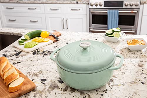 Lodge 6 Quart Enameled Cast Iron Dutch Oven with Lid – Dual Handles – Oven Safe up to 500° F or on Stovetop - Use to Marinate, Cook, Bake, Refrigerate and Serve – Desert Sage - Image 3