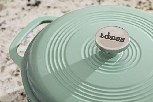 Lodge 6 Quart Enameled Cast Iron Dutch Oven with Lid – Dual Handles – Oven Safe up to 500° F or on Stovetop - Use to Marinate, Cook, Bake, Refrigerate and Serve – Desert Sage - Image 7