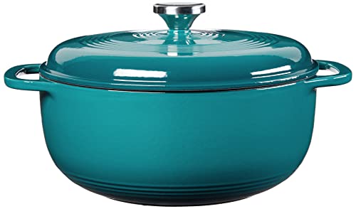 Lodge 6 Quart Enameled Cast Iron Dutch Oven with Lid – Dual Handles – Oven Safe up to 500° F or on Stovetop - Use to Marinate, Cook, Bake, Refrigerate and Serve – Lagoon - Image 4