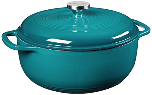 Lodge 6 Quart Enameled Cast Iron Dutch Oven with Lid – Dual Handles – Oven Safe up to 500° F or on Stovetop - Use to Marinate, Cook, Bake, Refrigerate and Serve – Lagoon - Image 2
