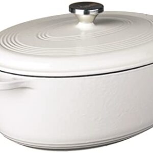 Lodge 7 Quart Enameled Cast Iron Oval Dutch Oven with Lid – Dual Handles – Oven Safe up to 500° F or on Stovetop – Use to Marinate, Cook, Bake, Refrigerate and Serve – Oyster White