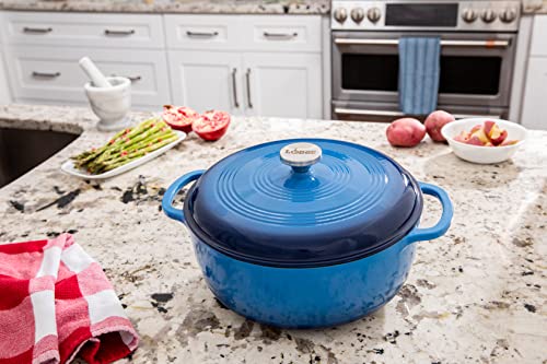 Lodge 7.5 Quart Enameled Cast Iron Dutch Oven with Lid – Dual Handles – Oven Safe up to 500° F or on Stovetop - Use to Marinate, Cook, Bake, Refrigerate and Serve – Caribbean Blue - Image 6